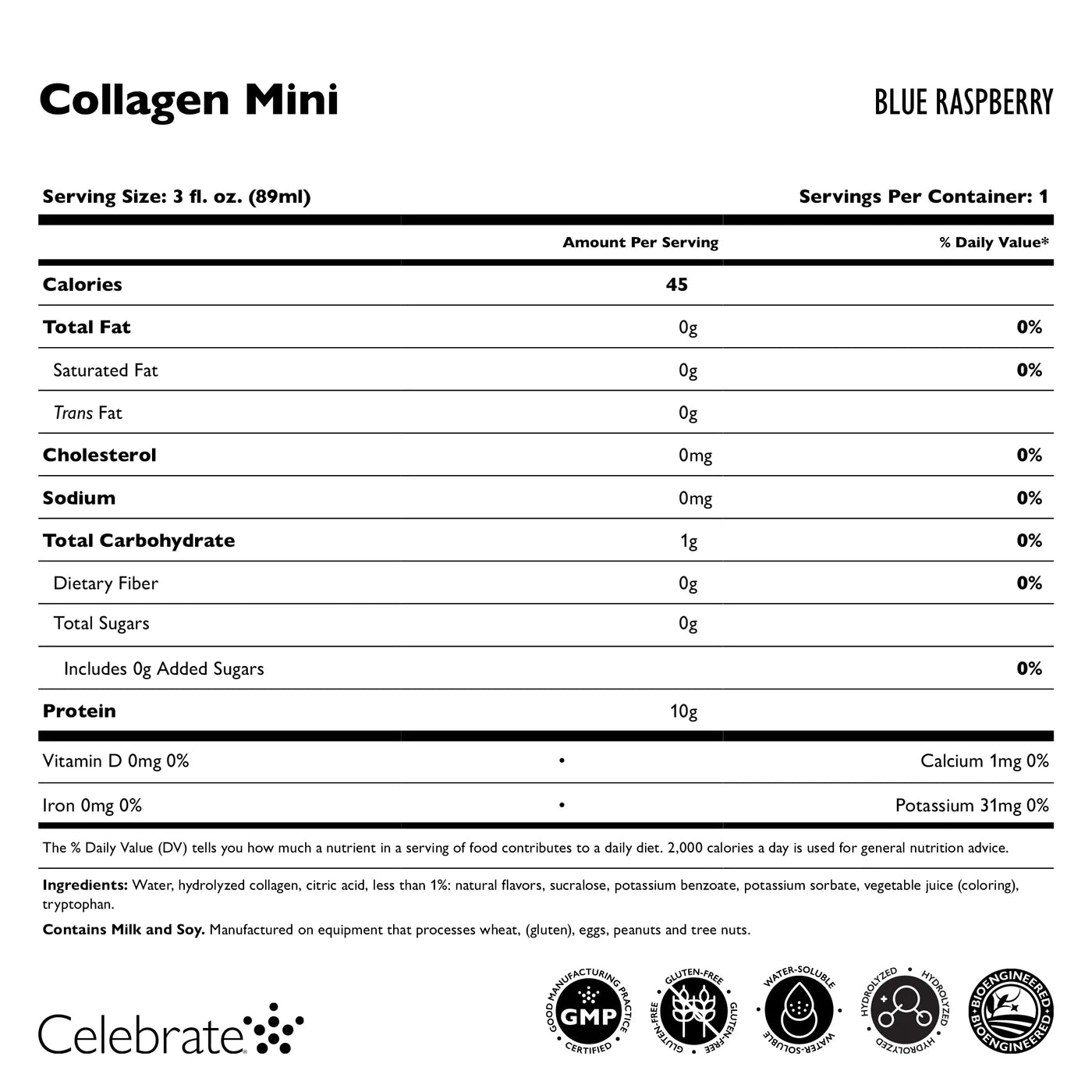 Celebrate - Collagen Mini - Blue Raspberry Flavor (Single)
