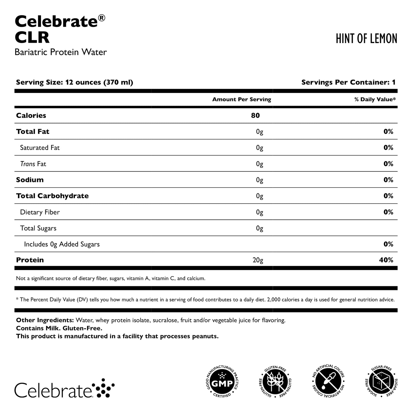 Celebrate - CLR Protein Water - Hint of Lemon  (4 pack)