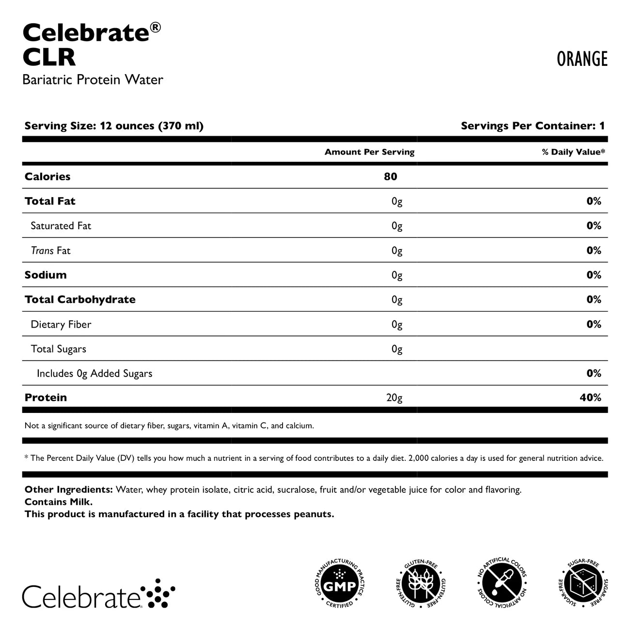 Celebrate - CLR Protein Water - Orange (single)